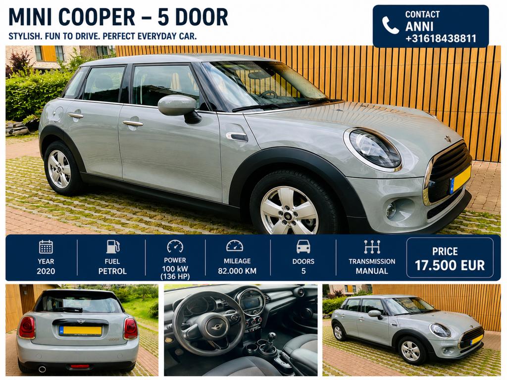 Mini 5-deurs (f55) 1.5 136pk 2020 Grijs, Auto's, Voorwielaandrijving, 1160 kg, 136 pk, Origineel Nederlands