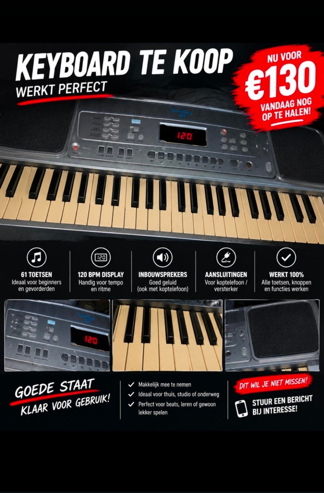 keyboard, grijs, 61 toetsen, Muziek en Instrumenten, Ophalen, Zo goed als nieuw, 61 toetsen, Overige merken