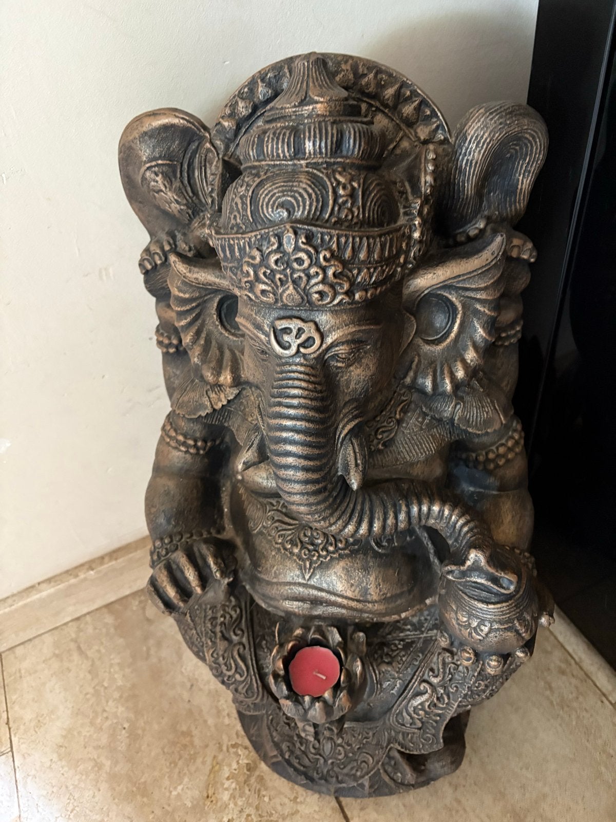 Grote Ganesha Boeddha Beeld - Bronskleurig met Kaarshouder, Ophalen, 65 cm, Zo goed als nieuw, Overige kleuren