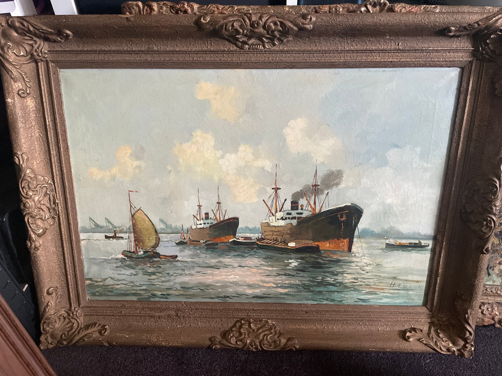 Maritiem schilderij van H. Verbeek - Olieverf op doek, Maritiem / water, Doek, Ophalen of Verzenden, Gesigneerd