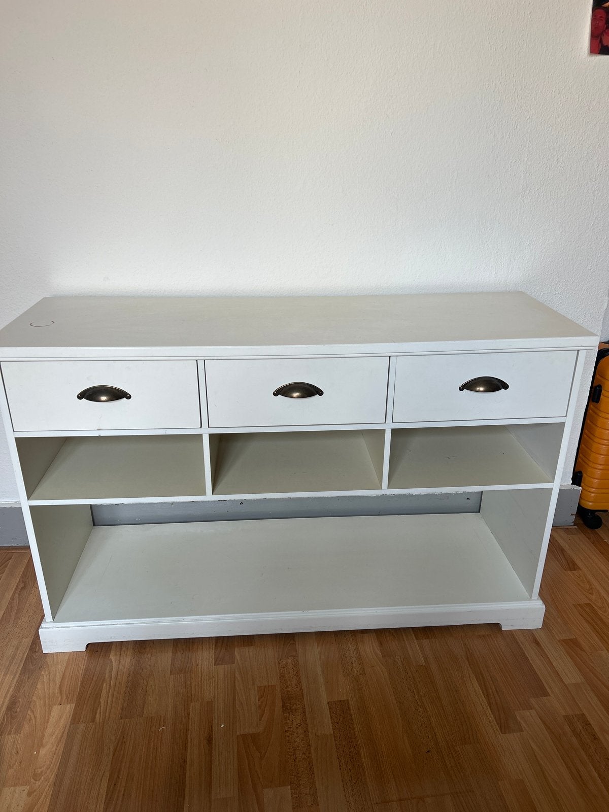 Wit dressoir met lades en open vakken, Ophalen, Gebruikt, 100 tot 150 cm, Met lade(s)