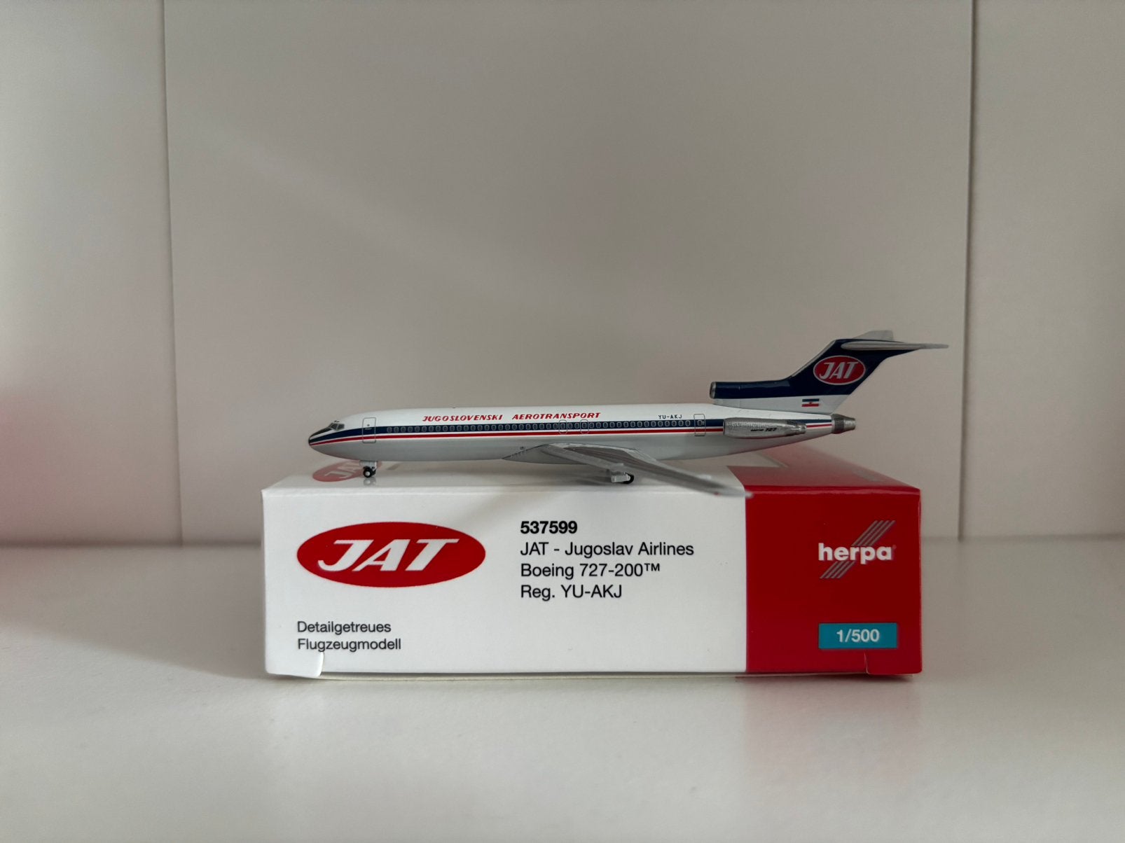 Herpa 537599 JAT - Jugoslav Airlines Boeing 727-200 1:500, Ophalen of Verzenden, Zo goed als nieuw, Schaalmodel
