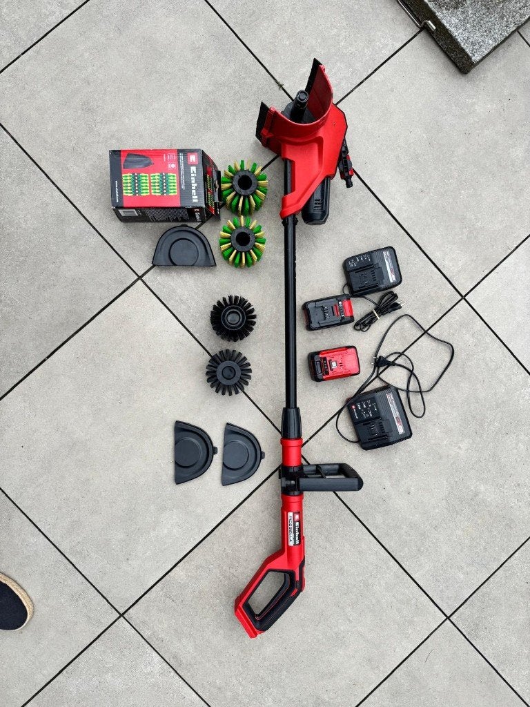 Einhell Accu Terrasreiniger met extra Borstels en 2 Accu's, Ophalen, Overige typen, Einhell, Zo goed als nieuw
