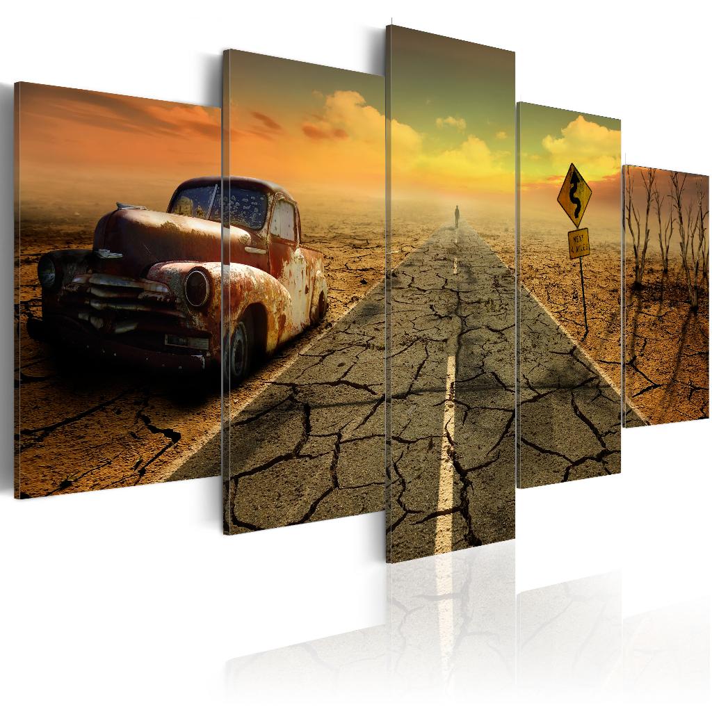 802 Oldtimer Auto Weg 5 Luik Canvas Schilderij 200x100cm, Ophalen of Verzenden