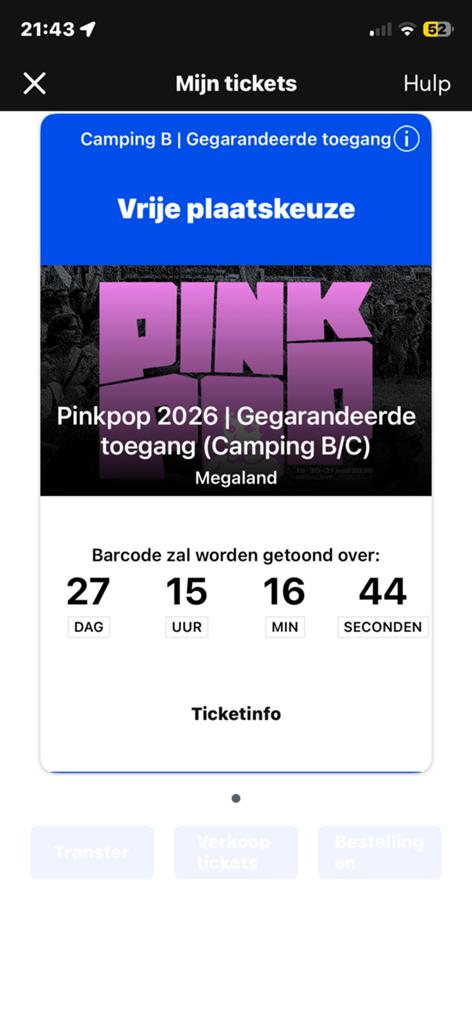 Pinkpop 2026 weekend ticket! *Inclusief kamperen camping B/C, Eén persoon, Juni