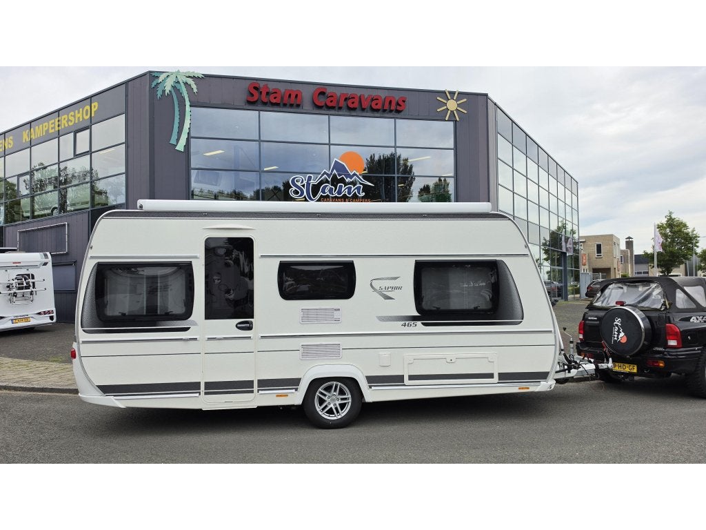 Fendt Saphir 465 TG airco mover luifel fietsenrek nieuwstaat, Caravans en Kamperen, Caravans, Standaardzit, Fendt, 5 tot 6 meter