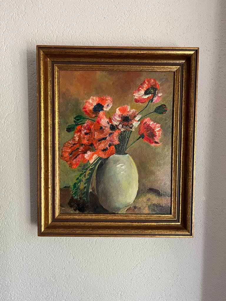 Schilderij rode bloemen, Antiek en Kunst, Ophalen of Verzenden