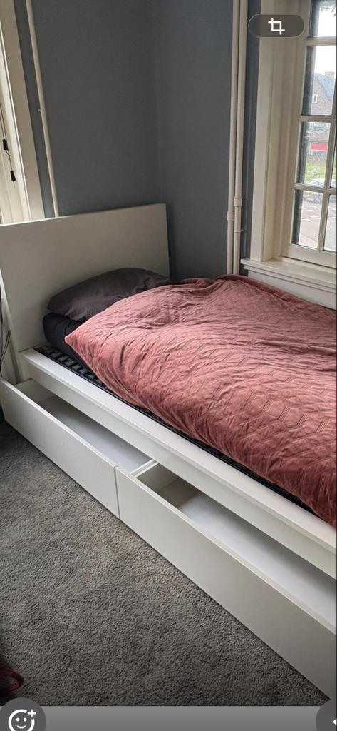 Eenpersoonsbed ikea met opberglades - Wit- met lattenbodem, Ophalen, 90 cm, Eenpersoons, Wit