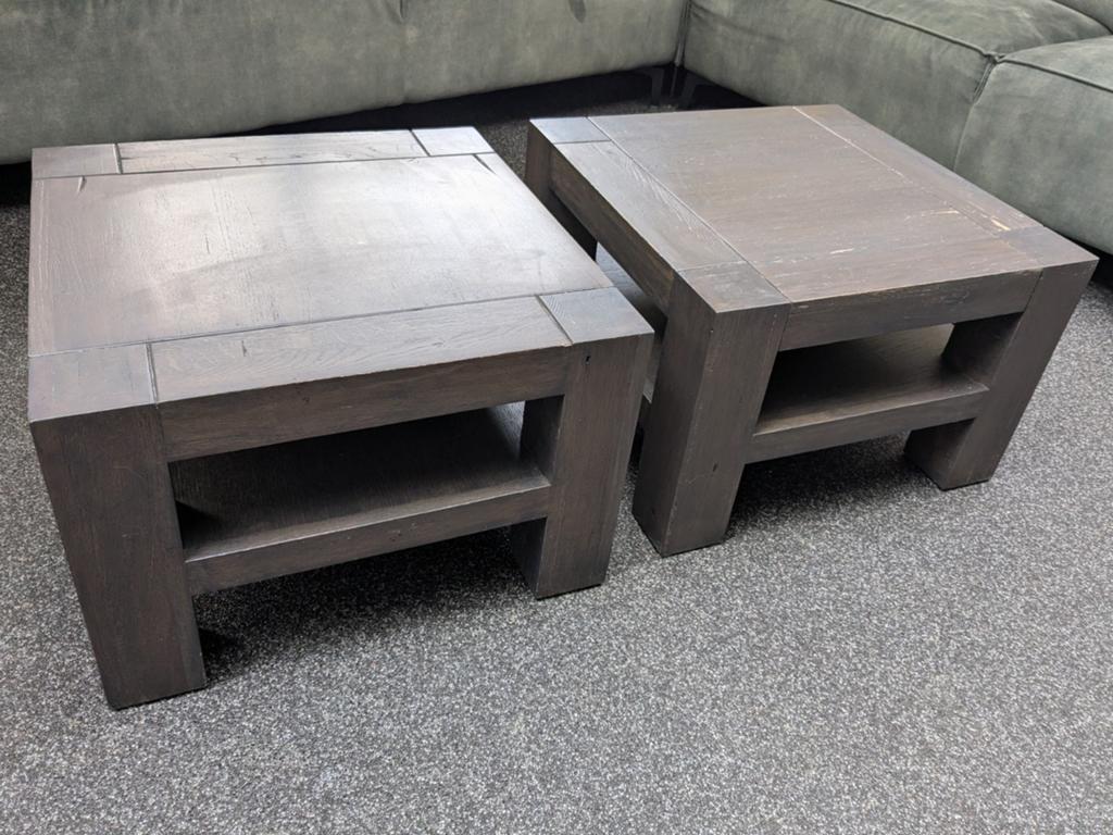 Set van 2 eikenhouten salontafels Roots (Goossens) 60x60 cm, Huis en Inrichting, Tafels | Bijzettafels, Minder dan 45 cm, Vierkant