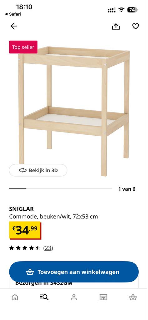 SNIGLAR Commode IKEA, beuken 72x53 cm, Kinderen en Baby's, Kinderkamer | Commodes en Kasten, Zo goed als nieuw, Commode, 90 tot 105 cm