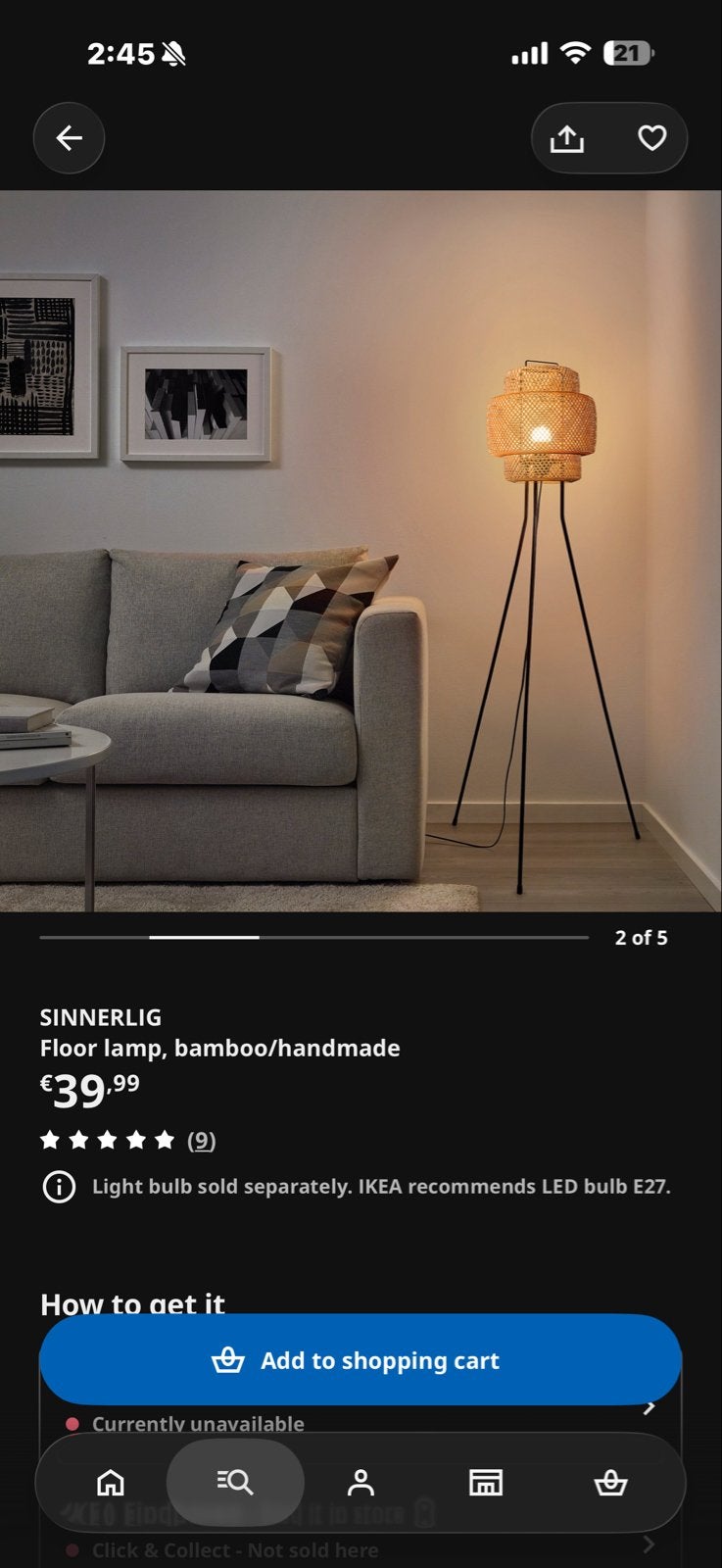 IKEA SINNERLIG Vloerlamp - Bamboe/Handgemaakt, 100 tot 150 cm, Zo goed als nieuw, Hout, E27 (groot)