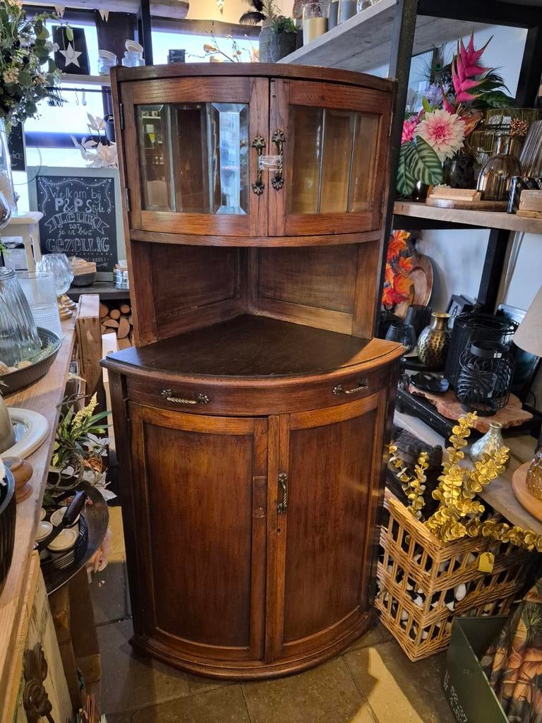 Antieke hoekkast met geslepen glas in lood, Antiek en Kunst, Antiek | Meubels | Kasten, Ophalen