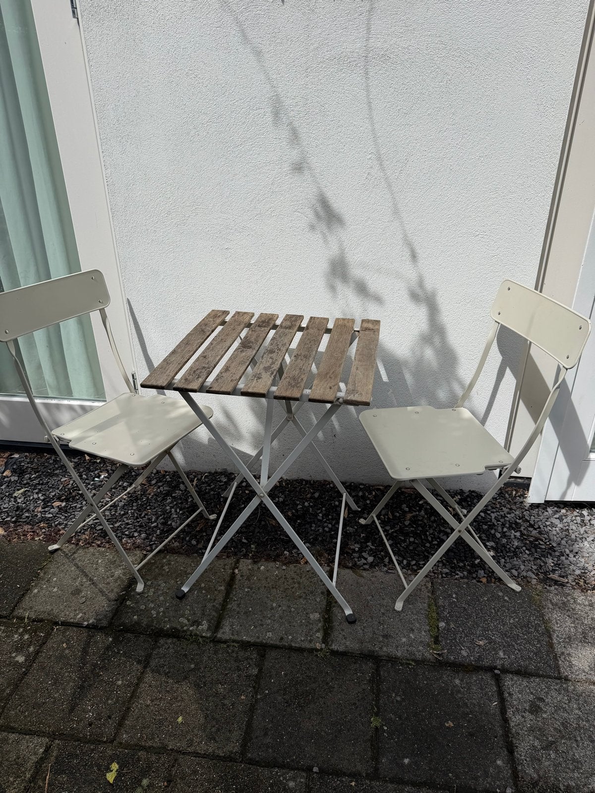 Bistro set: 2 inklapbare stoelen en 1 inklapbare tafel, Ophalen, Gebruikt, Hout, Inklapbaar