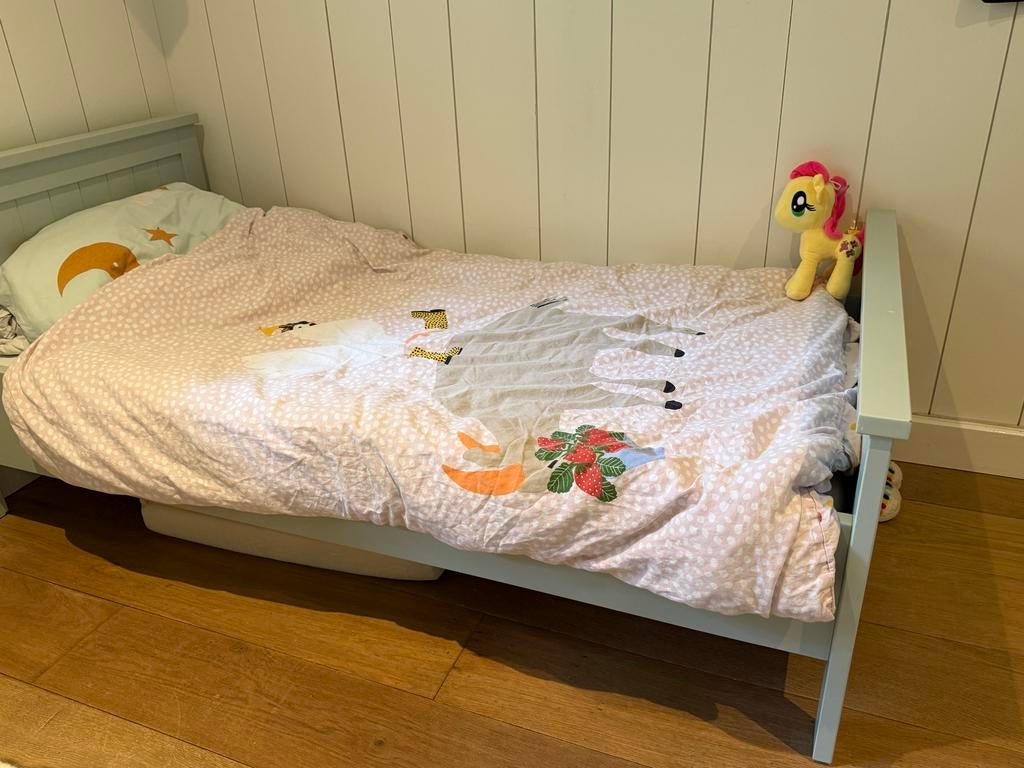 Mooi Coming Kids juniorbed (zeegroen) 70x140cm, 70 tot 85 cm, Zo goed als nieuw, Matras, 140 tot 160 cm