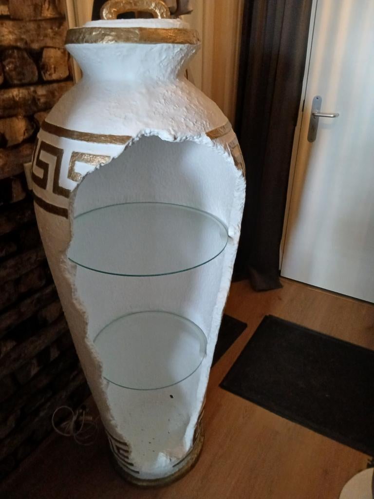 Grote decoratieve vaas met glazen planken, Huis en Inrichting, Woonaccessoires | Vazen, Ophalen, Overige materialen, Gebruikt