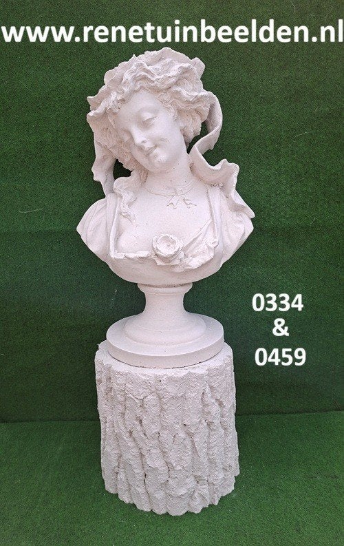 Borstbeeld vrouw met zuil boomstam laag. nr 0334 & 0459., Tuin en Terras, Ophalen, Nieuw, Beton, Mensenbeeld