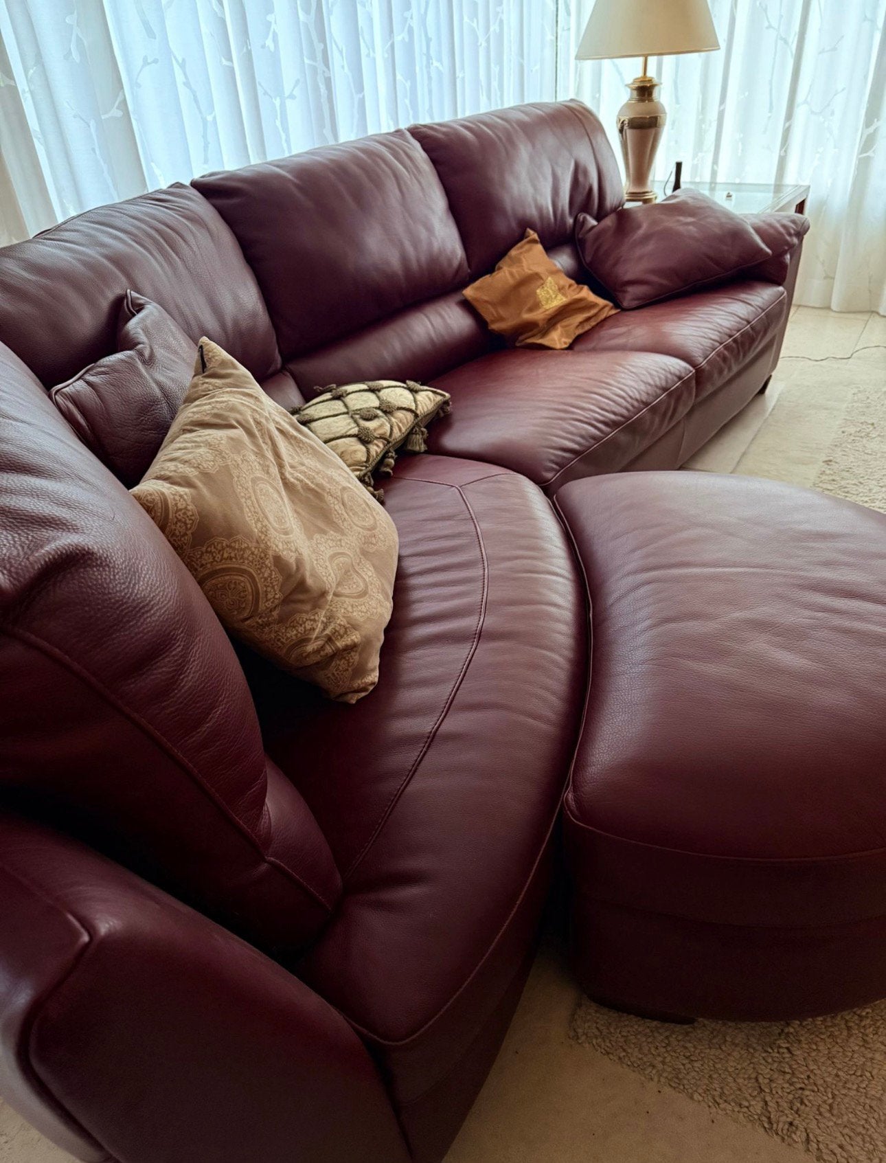 ELIENS LEDEREN BANK  NATUZZI + HOCKER + KUSSENS, Ophalen, Gebruikt, Leer