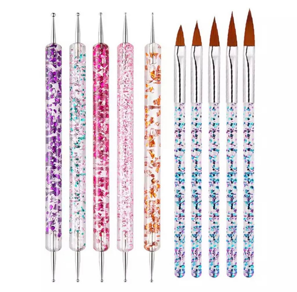 5 stks Penselen + 5 stuks nailart pen. Alles 20% korting., Ogen, Blauw, ., Nieuw