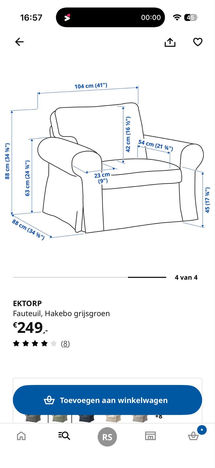 IKEA Ektorp fauteuil met 2 hoezen (grijsgroen en wit/zwart), Ophalen, Gebruikt, 75 tot 100 cm, 100 tot 125 cm