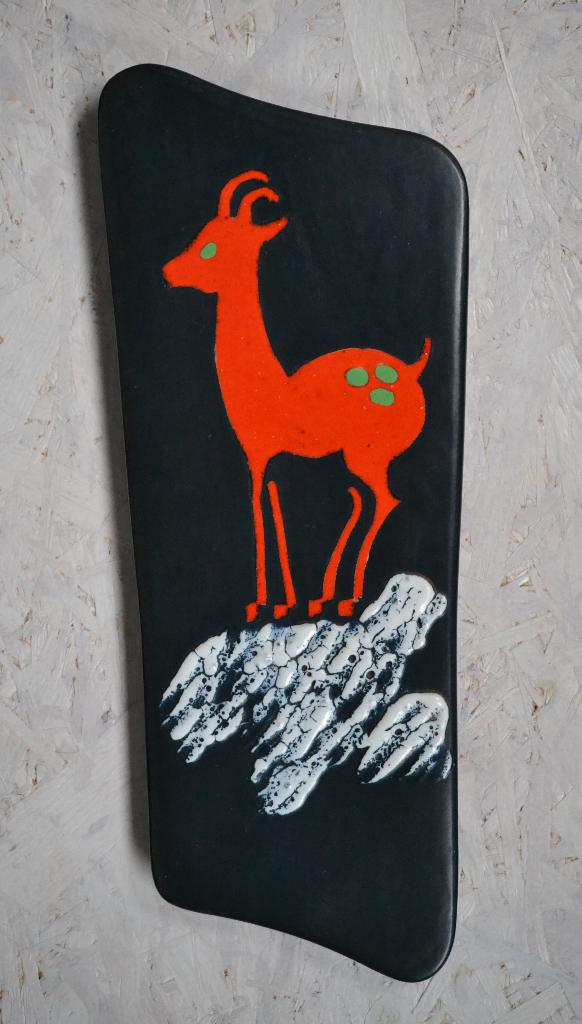 Vintage wand decoratie keramiek hert langwerpig Frankrijk, Antiek en Kunst, Antiek | Keramiek en Aardewerk, Ophalen of Verzenden