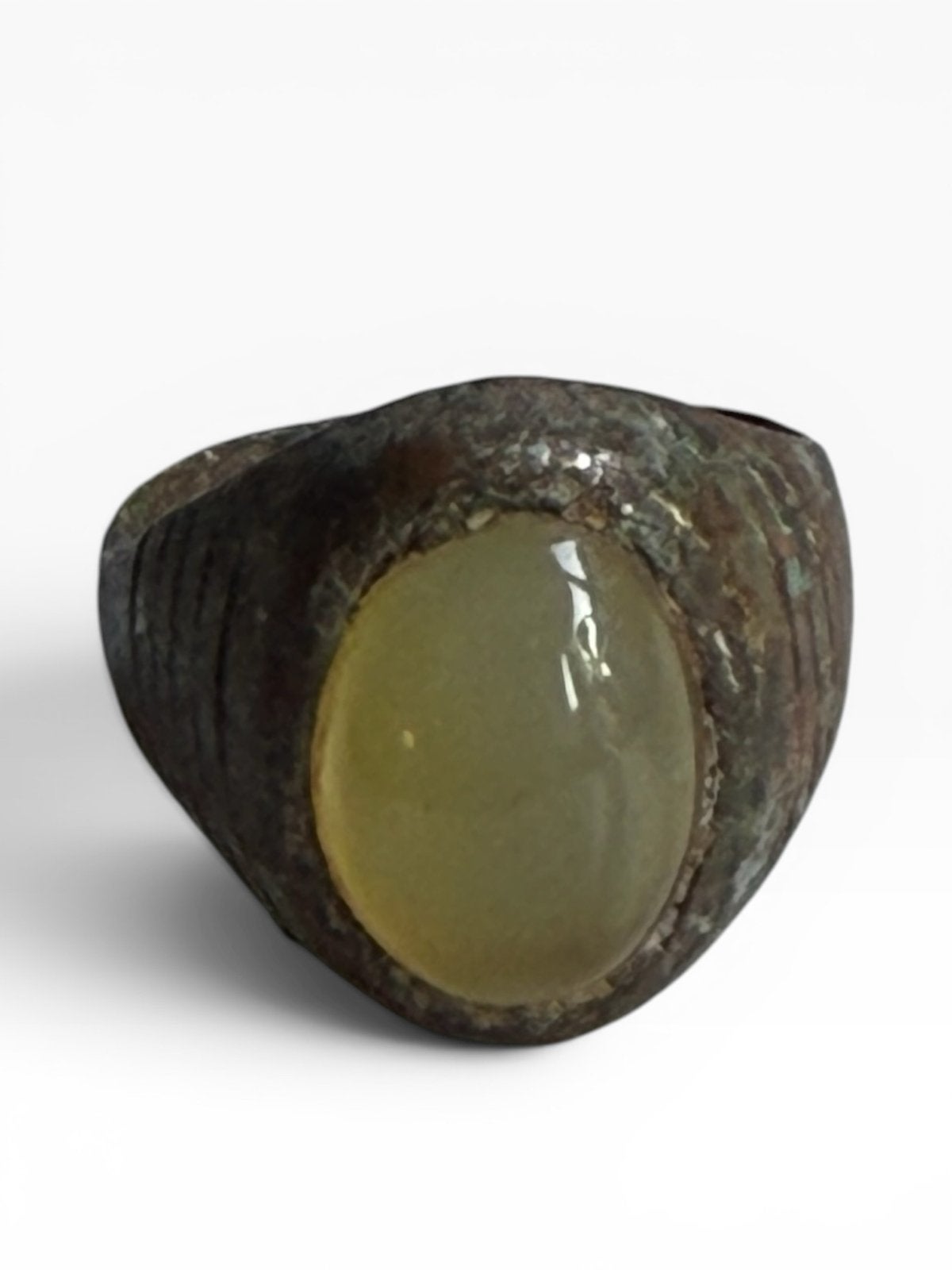 Antieke bronzen bodemvondst ring met glas/steen, Gebruikt, Overige kleuren, Ophalen of Verzenden, Dame of Heer