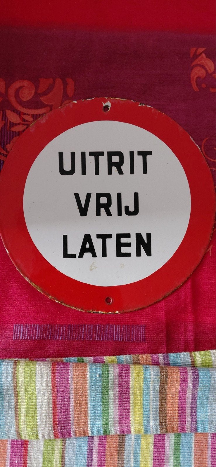 Vintage Geëmailleerd Bord "UITRIT VRIJ LATEN", Ophalen of Verzenden