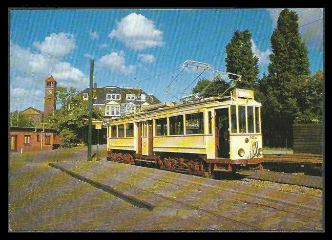 H.T.M. Motorwagen 58 Den Haag Ansichtkaart trein t-22 jdu, Verzamelen, Spoorwegen en Tramwegen, Verzenden, Zo goed als nieuw, Tram