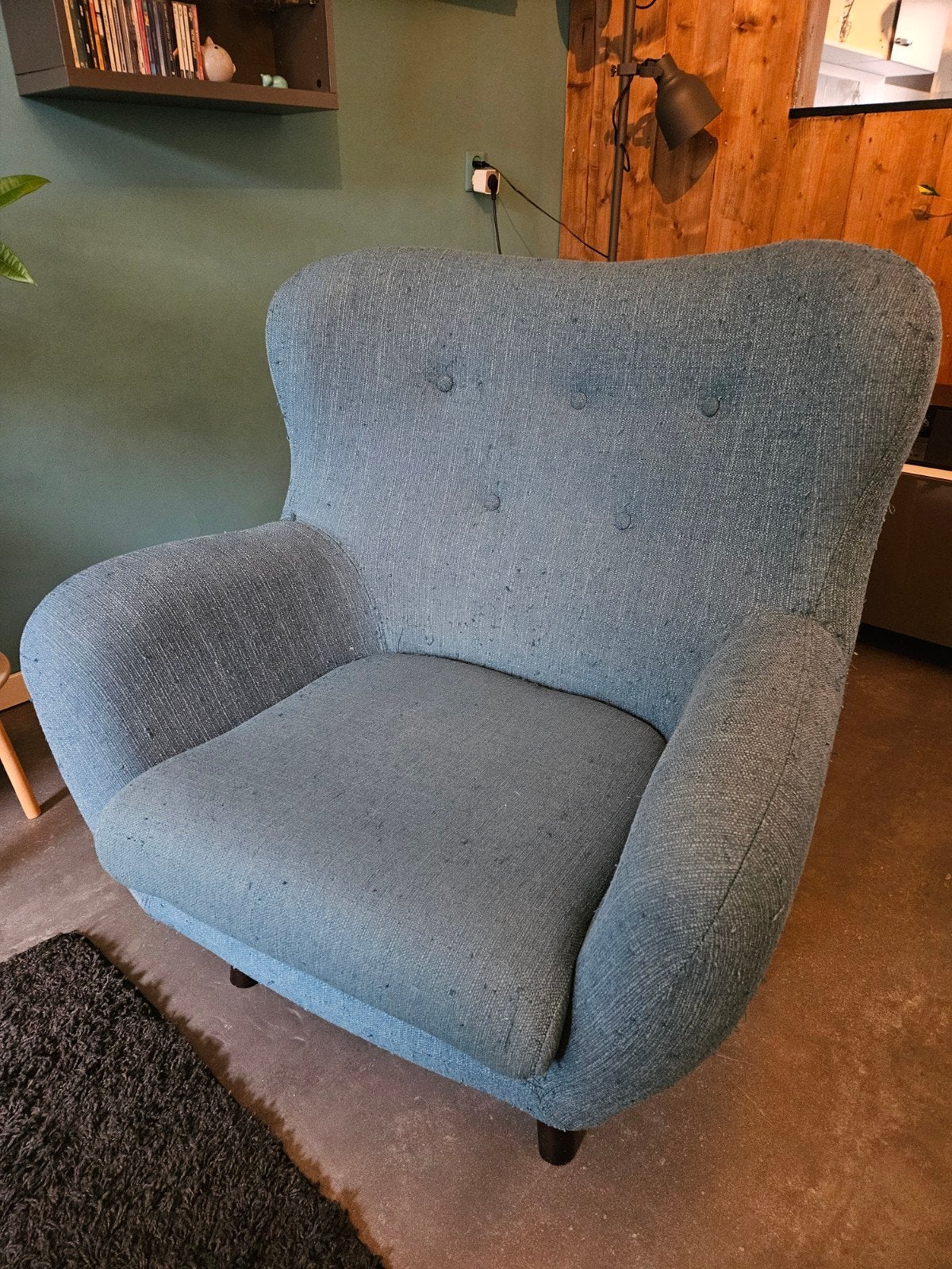 Leenbakker fauteuil in zeegroene kleur, Ophalen, Gebruikt, 75 tot 100 cm, 75 tot 100 cm