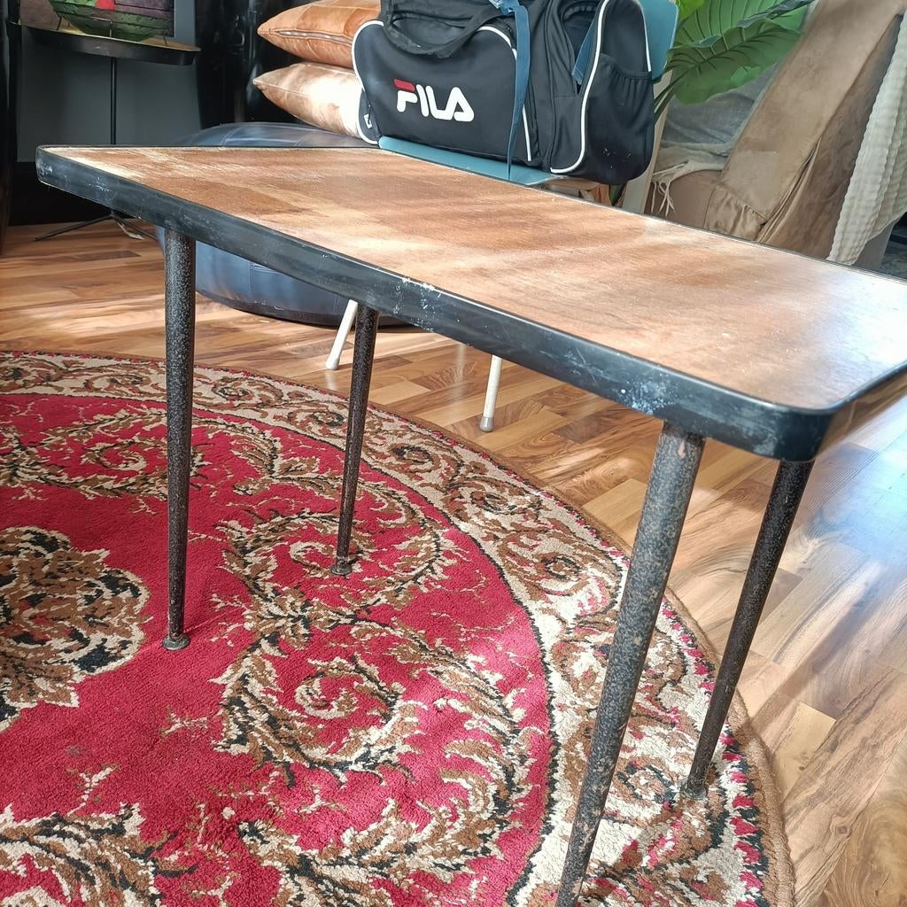 Retro Deense tafel met gietijzeren poten, 45 tot 60 cm, Gebruikt, Retro, Deens, Industrieel, Vintage, Rechthoekig