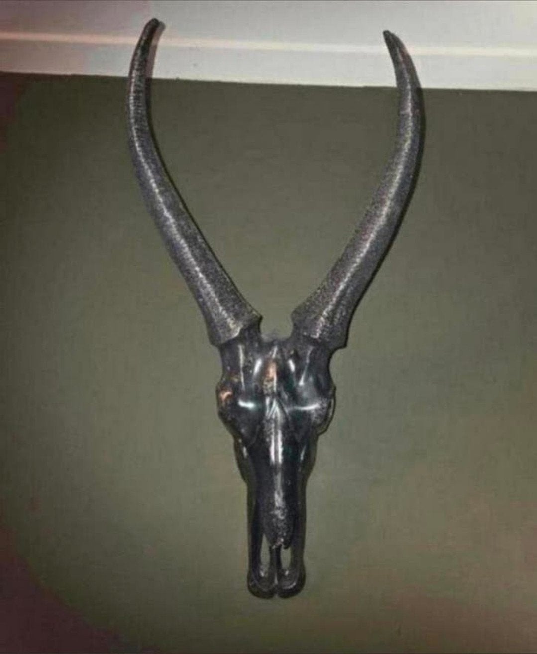 Zwarte Metalen Decoratieve Schedel met Hoorns, Ophalen of Verzenden