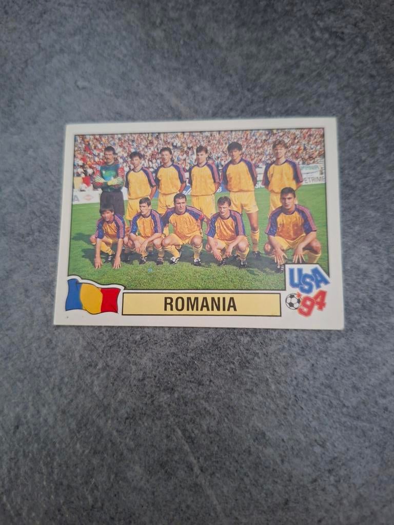 Panini sticker WK 94 USA. Elftalfoto Roemenië., Verzenden, Zo goed als nieuw, Sticker