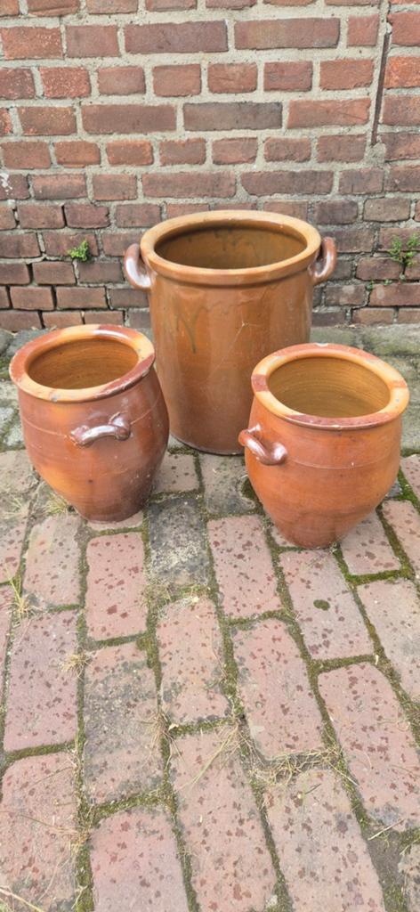 Set van 3 aardewerken bloempotten franse grespotten, Ophalen
