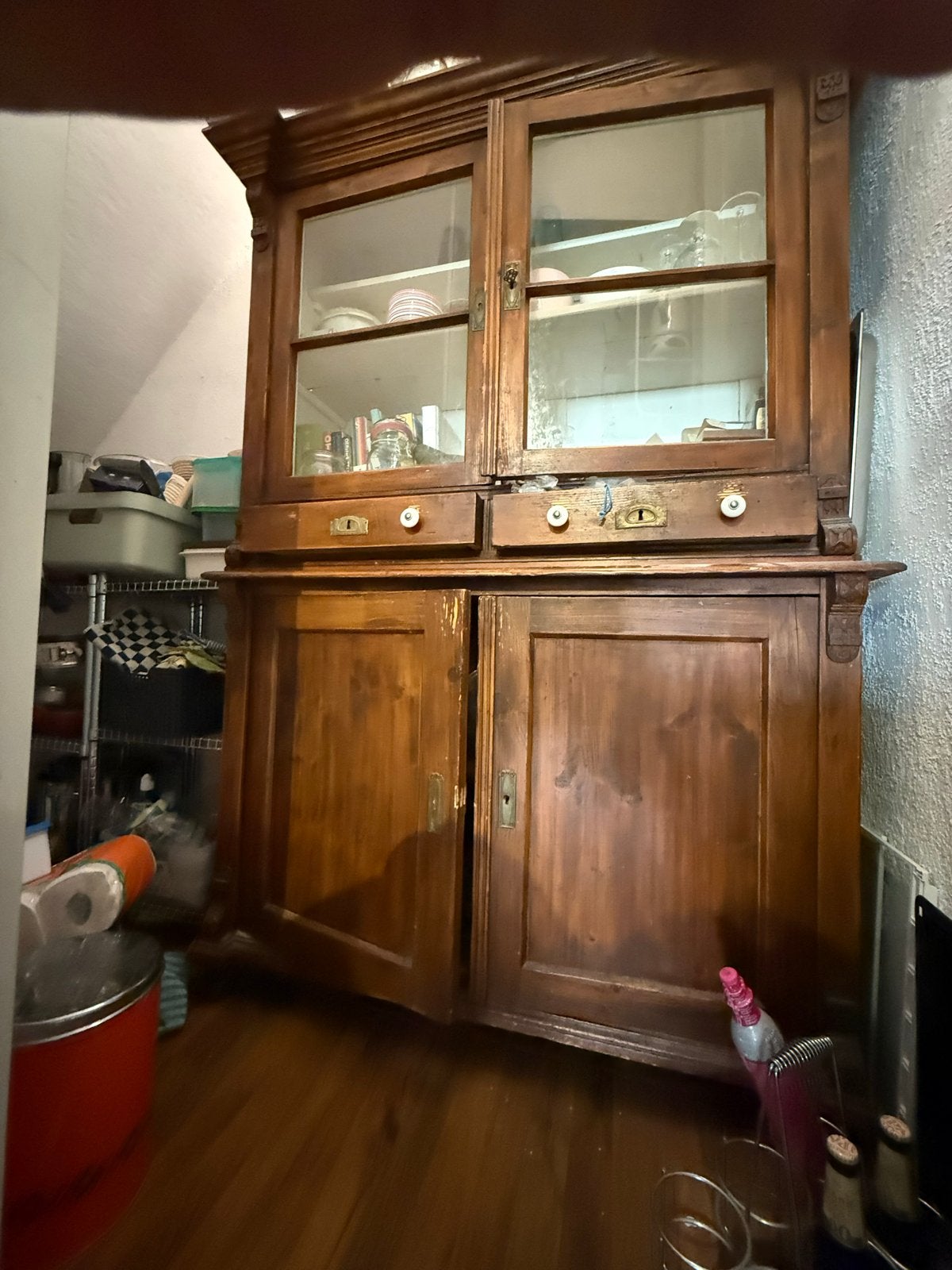 Antieke houten buffetkast met glazen deuren, Antiek en Kunst, Ophalen
