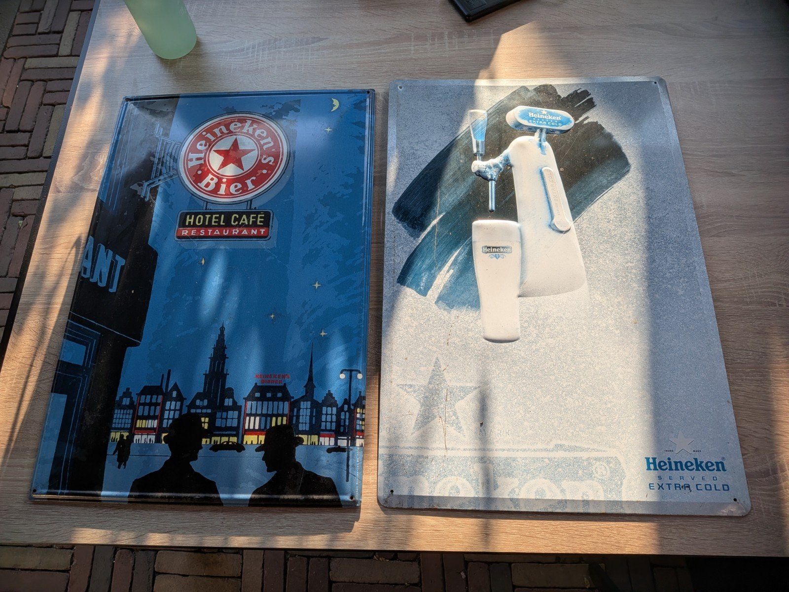 2 Vintage Heineken Reclameborden - Hotel Café & Extra Cold, Ophalen of Verzenden, Gebruikt