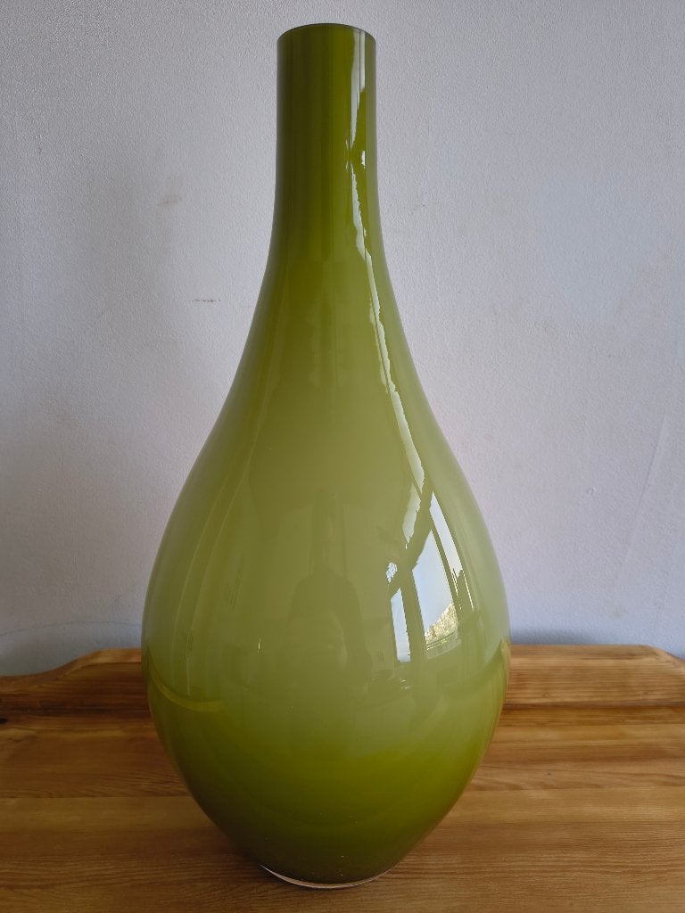Vintage Groene Flesvaas – Opaalglas – 45cm, Ophalen of Verzenden