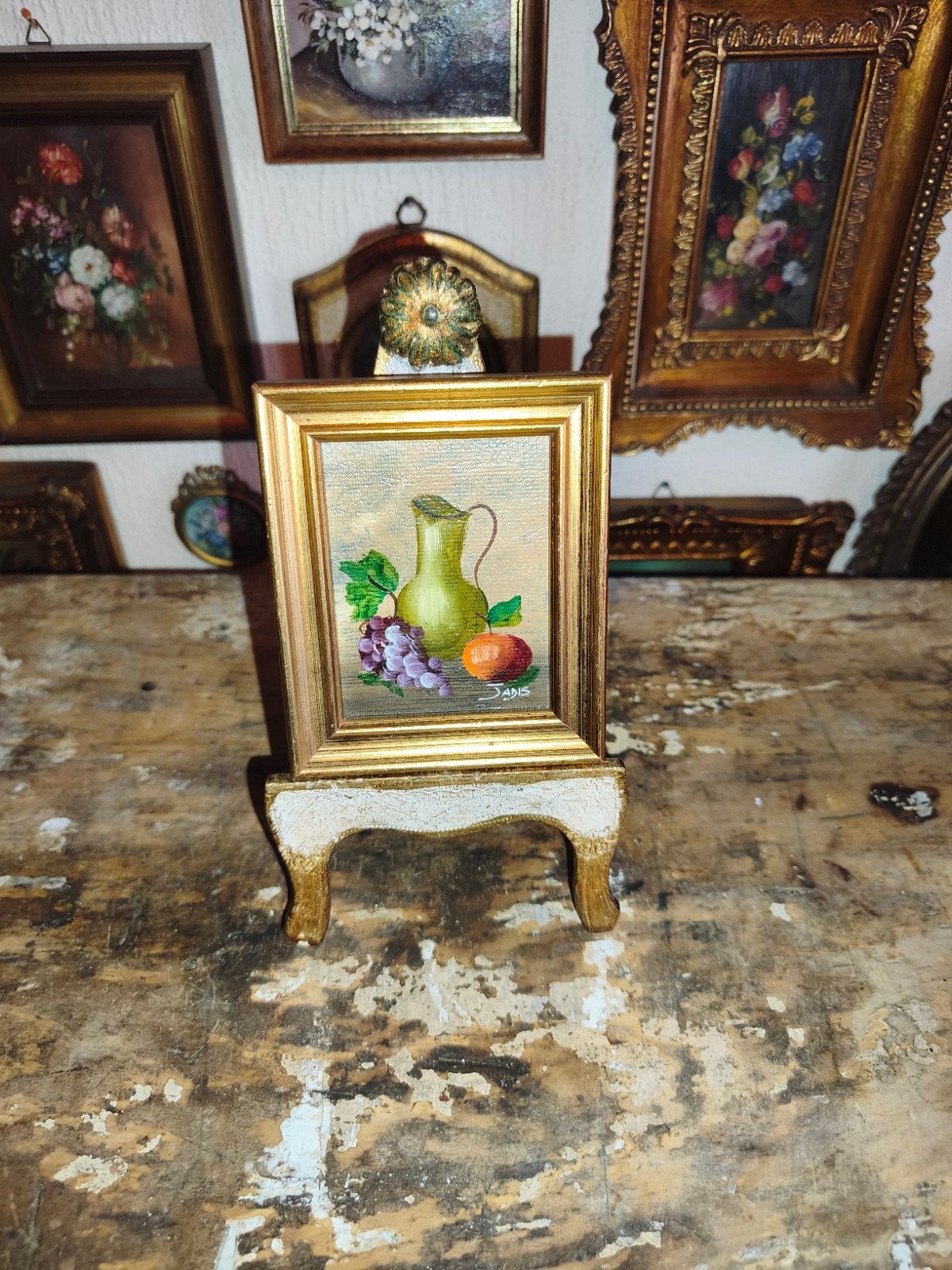 oud schilderijtje schilderij lijst stilleven fruit kan Y57, Ophalen of Verzenden
