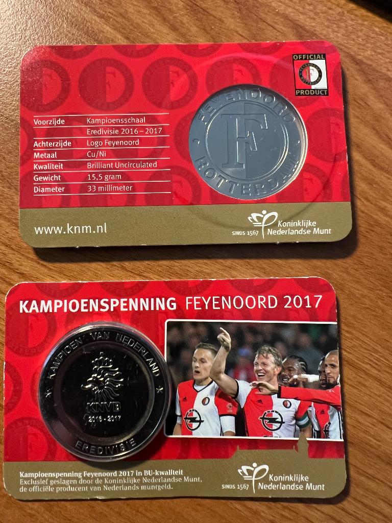 9 stuks Kampioenspenning Feyenoord 2017 samen € 100,-, Ophalen, Nederland, Munten