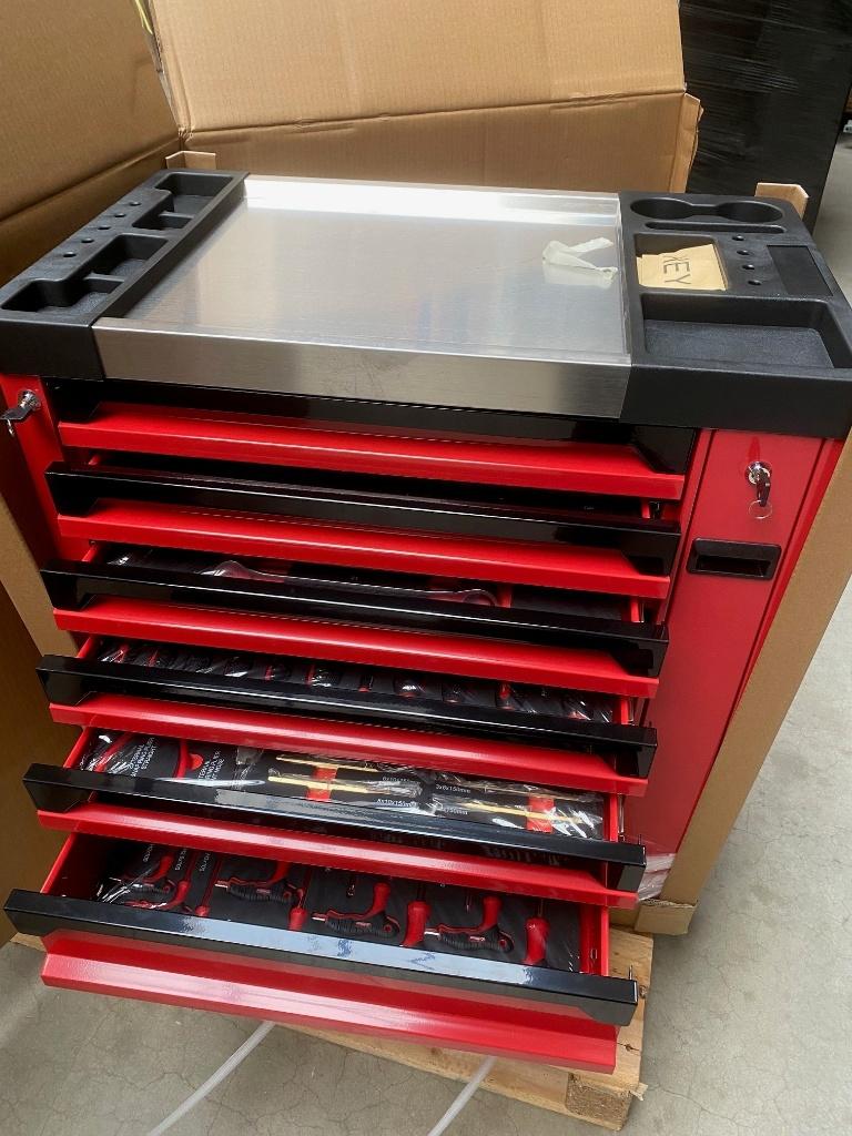 Gereedschapwagen rood SG Tools, Doe-het-zelf en Verbouw, Gereedschapskisten, Ophalen, Gevuld, Nieuw