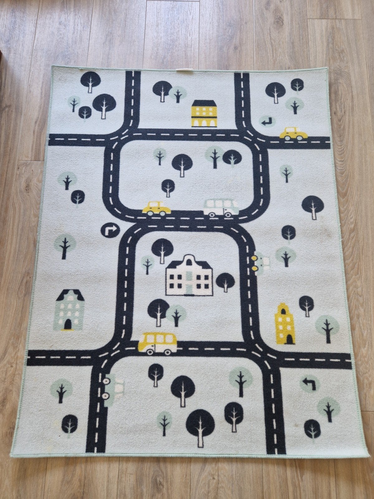 Speelkleed mintgroen met wegen en auto's, Ophalen, Gebruikt
