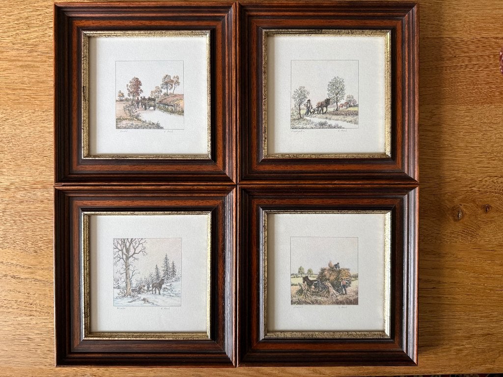 Schilderij 4 jaargetijde, Ophalen of Verzenden, Klassiek, Ingelijst, Landschap