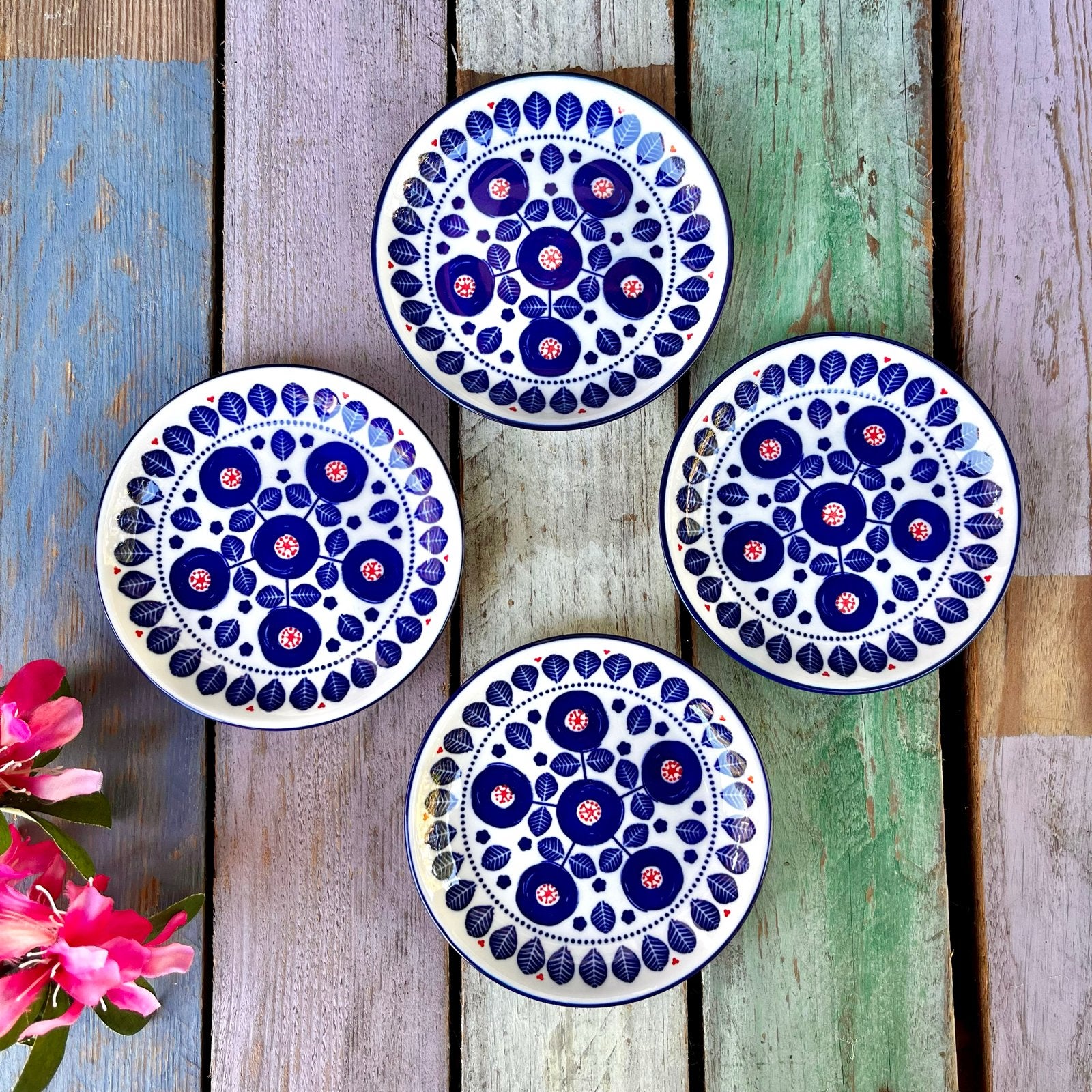 Set kleine bordjes blauw wit bloemmotief schoteltjes Kenzia, Gebruikt, Overige merken, Keramiek, Overige typen