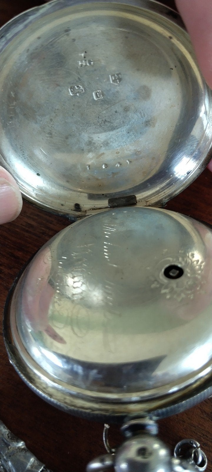 Antiek zilveren zakhorloge met originele ketting., Ophalen of Verzenden, Zilver
