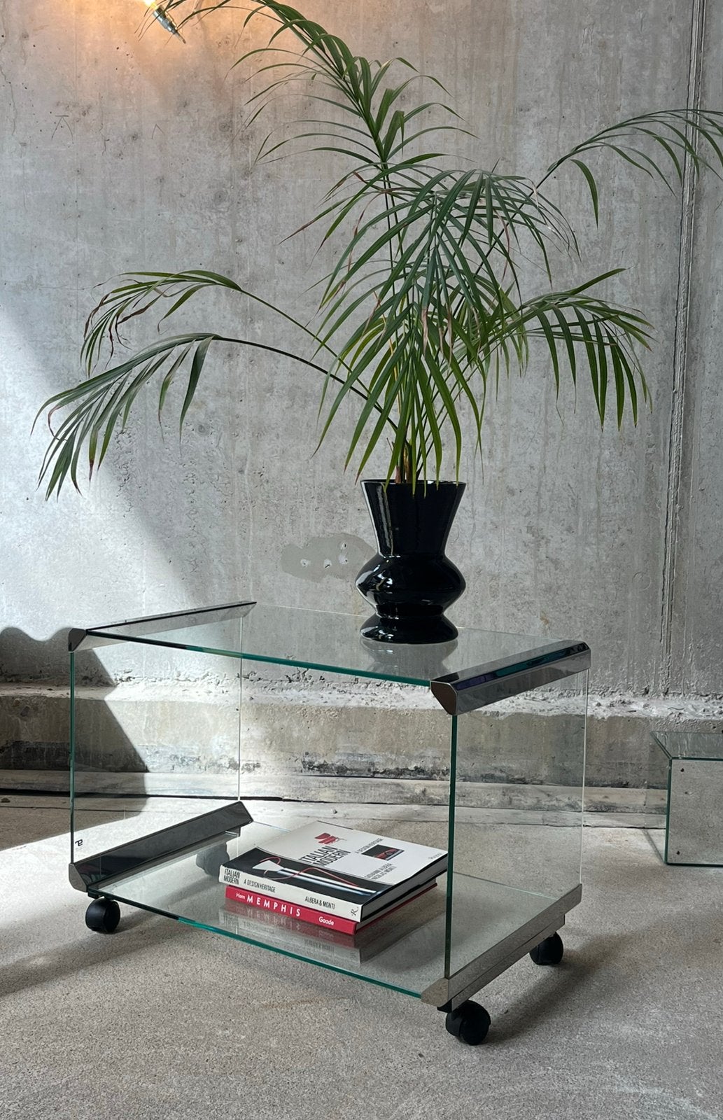 Barkart, verrijdbare bijzettafel, Gallotti & Radice, Italy, Minder dan 55 cm, Glas, Rechthoekig, Ophalen