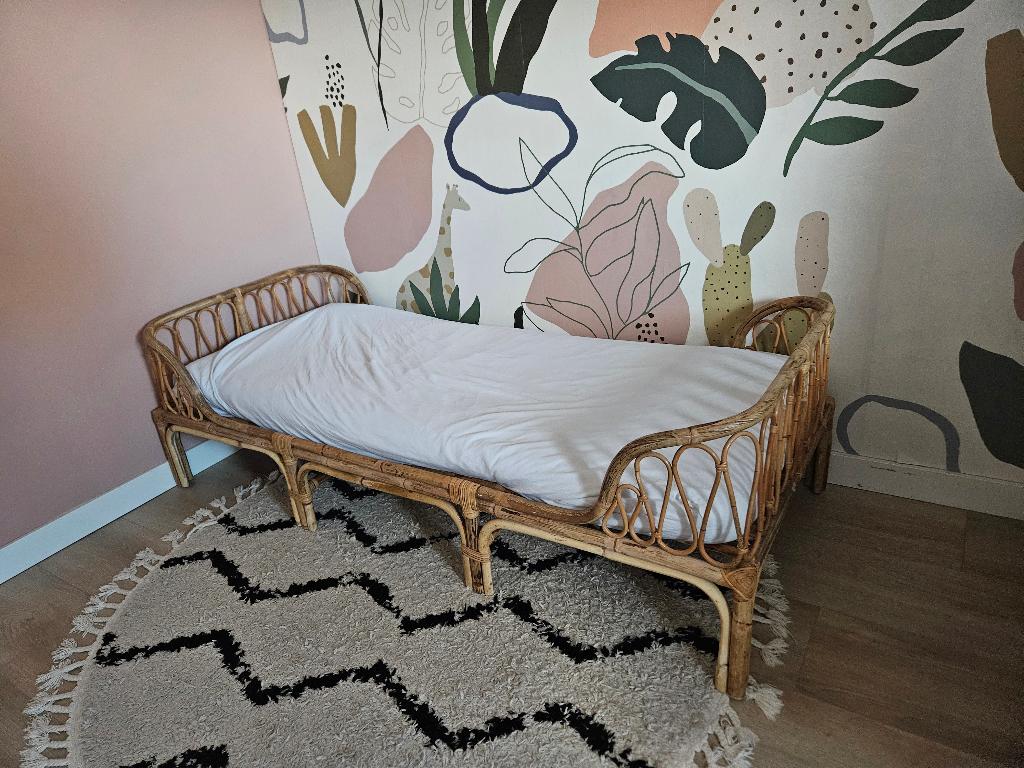 Kinderbed Noor rotan, Ophalen, Gebruikt, 70 tot 85 cm, Matras
