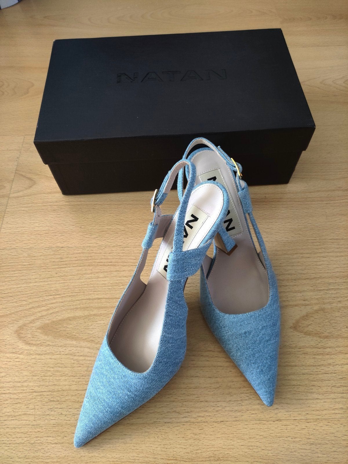 Natan slingbacks jeansstof maat 38, Pumps, Blauw, Ophalen of Verzenden, Zo goed als nieuw