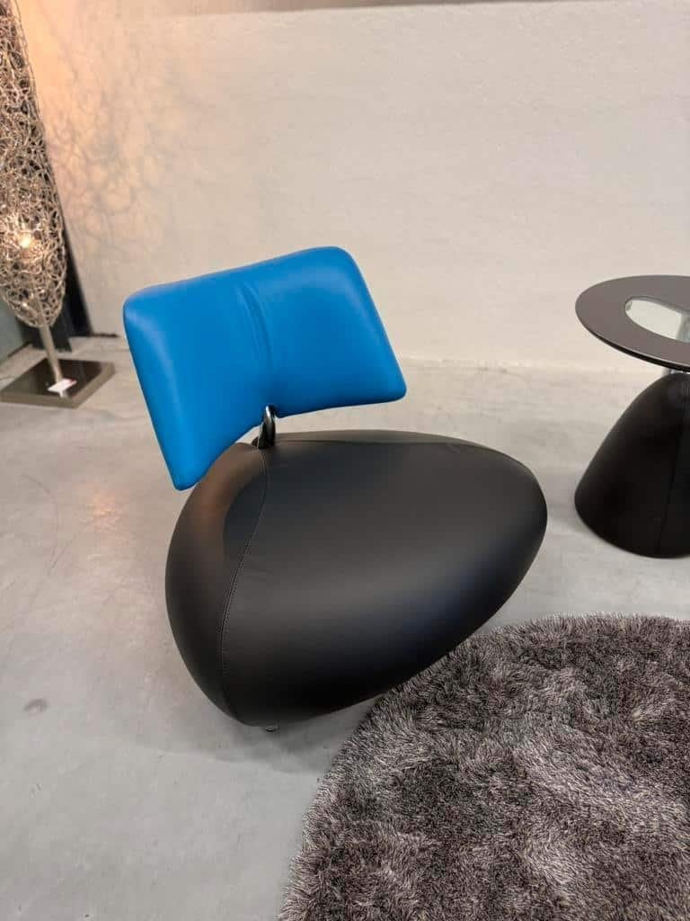 Nieuw Leolux Pallone Pa Fauteuil zwart blauw leer Stoel, Leolux, Info@leolux.nl, Ophalen of Verzenden, 75 tot 100 cm