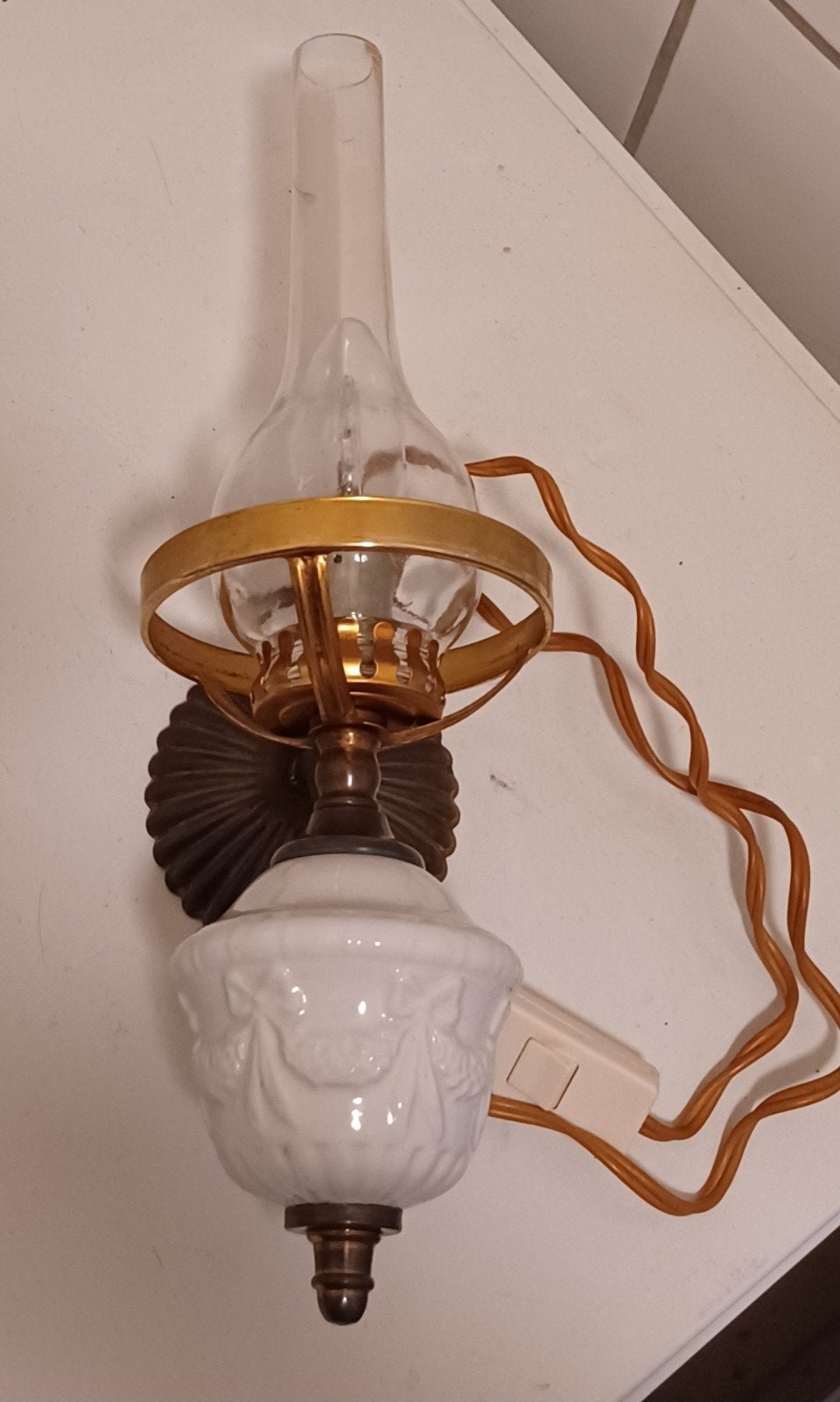 Brocante Wandlamp in Olielamp Stijl – Messing, Ophalen of Verzenden