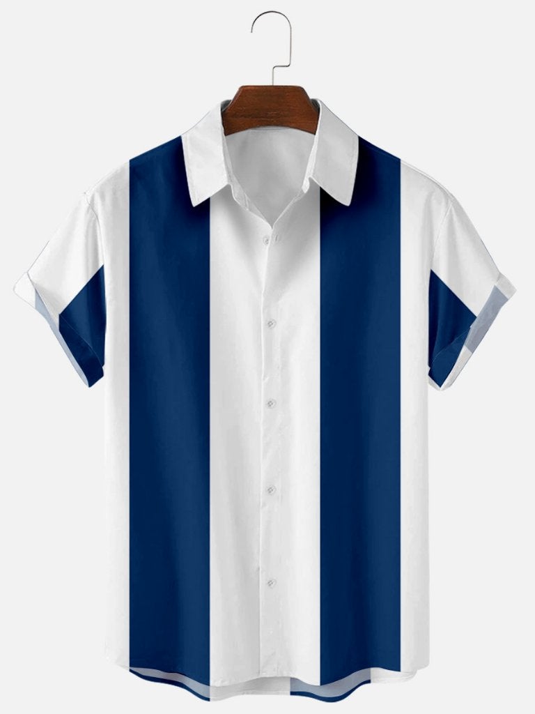 Blauw wit gestreept heren overhemd / bowling rockabilly, Verzenden, Nieuw, Meerkleurig, Overige halswijdtes