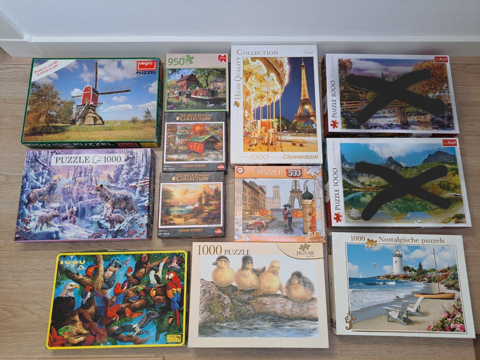 Partij legpuzzels, Hobby en Vrije tijd, Denksport en Puzzels, Ophalen of Verzenden, 500 t/m 1500 stukjes, Zo goed als nieuw, Legpuzzel