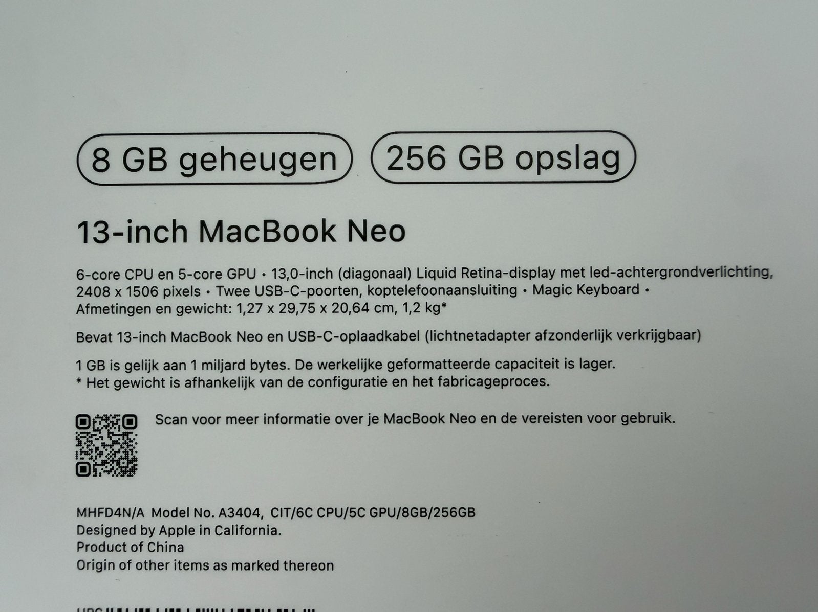 MacBook Neo 13” 8gb 256gb Citrus Nieuw + Jaar Garantie, 256 GB, Qwerty, 8 GB, 13 inch